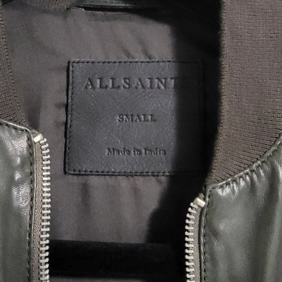 COPY - Mens All Saints Boxley off grey Bomber Leather Jacket in small - Picture 4 of 4